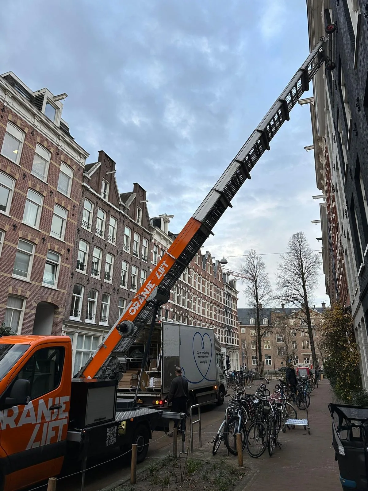 Moving lift at a canal house in Amsterdam